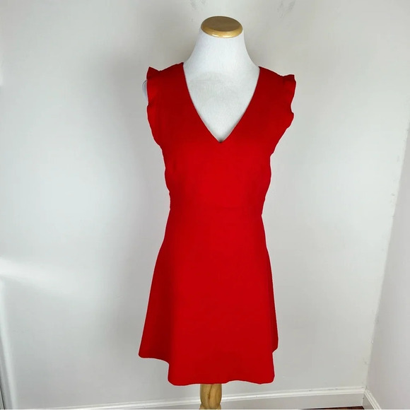 Sandro Paris Red Sleeveless V Neck Fit & Flare Dress Size 1 US S - Picture 2 of 7